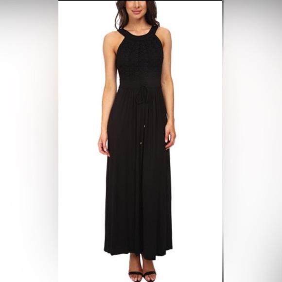 Calvin Klein Women's Black Lace Front Stretch Soft Sleeveless Maxi Dress Size 8. - Picture 1 of 15